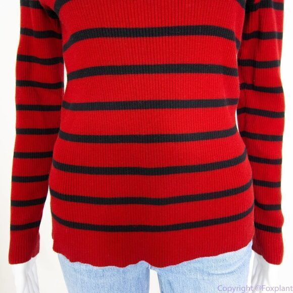 Lauren Ralph Lauren red cotton turtle neck sweater with black stripes, women's M - Picture 4 of 16